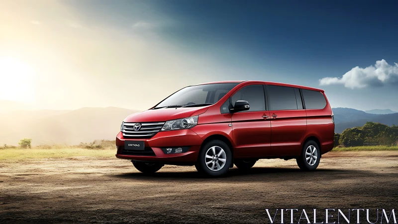 Red multipurpose vehicle is parked on an open dirt landscape