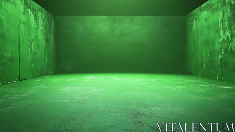 Monochrome green concrete room with textured distressed walls
