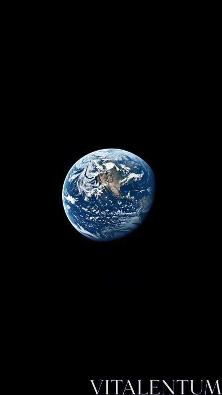 Solitary blue Earth glows quietly against the deep black void