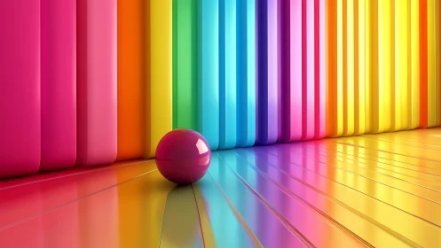 Prismatic corridors cradle a glossy magenta wanderer sphere.