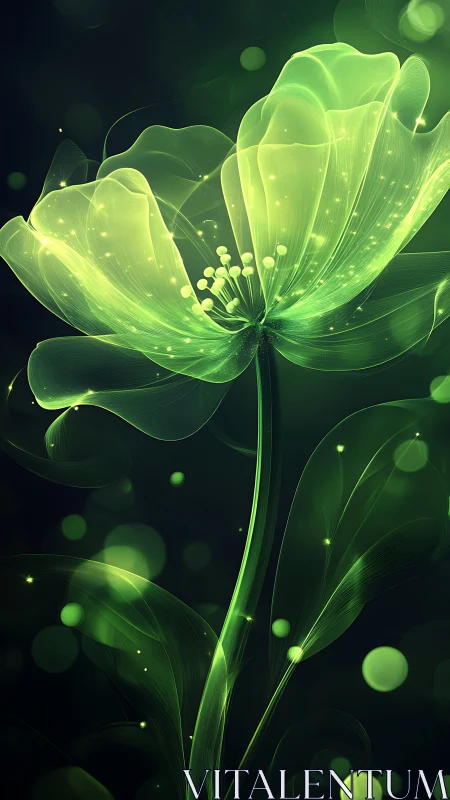 Luminous ether-flower unfurling in deep emerald night.