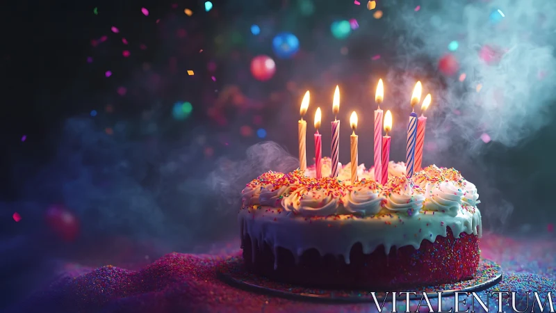 Magical Birthday Cake Glowing with Festive Candles and Celebration