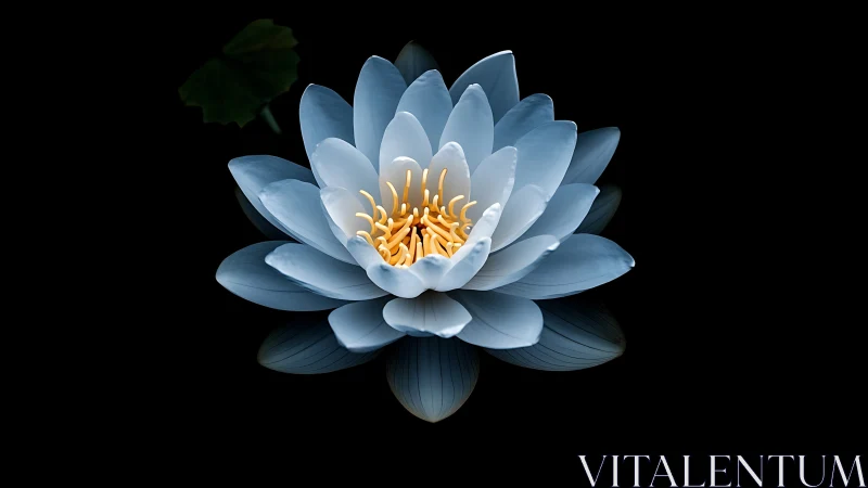 Serene blue lotus blossom glows against deep black void.