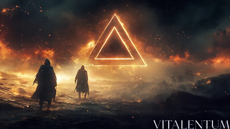 Pilgrims of the Burning Triangle Gate in stormlit wastes.