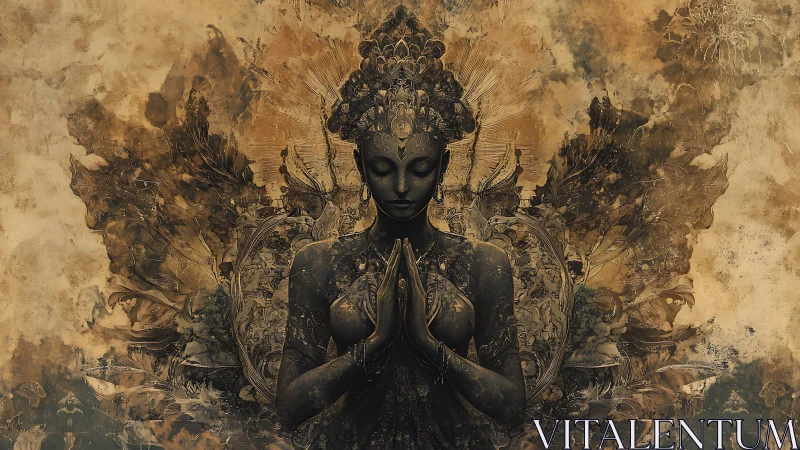 Central dark figure in ornate symmetrical spiritual motif.