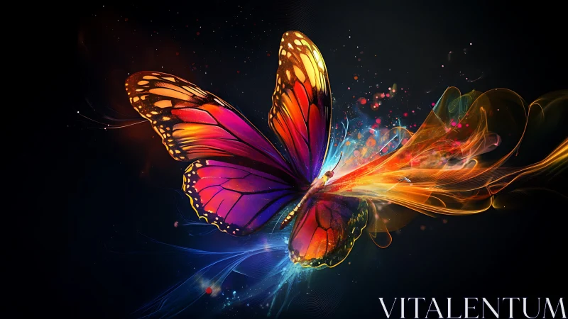Radiant butterfly in a swirl of glowing rainbow light.