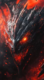 Lava-forged demonic dragon head in infernal digital painting.