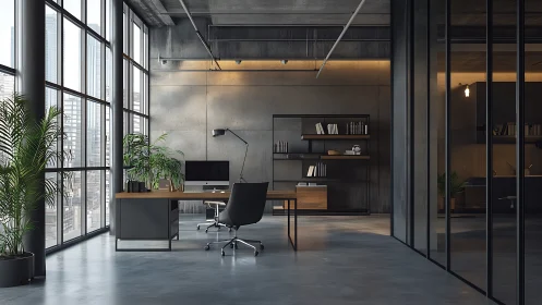 Calm modern office invites focus with light, plants, and space