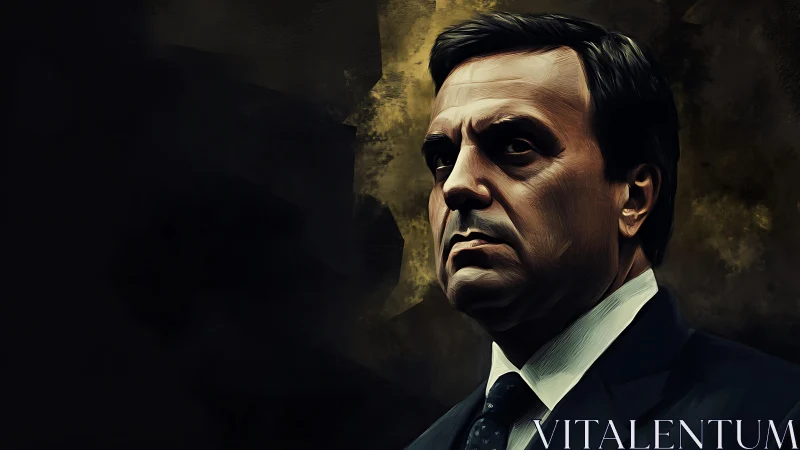 Thoughtful man in a suit against a moody dark backdrop.