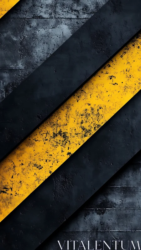 Diagonal yellow hazard bands on distressed industrial steel