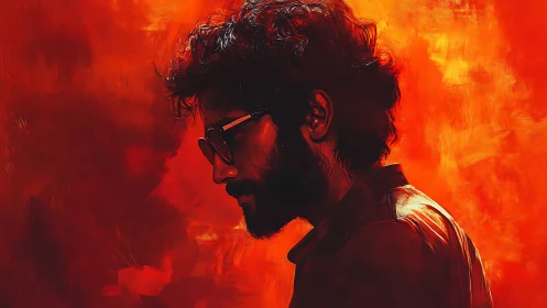 Side profile digital portrait of man against red backdrop