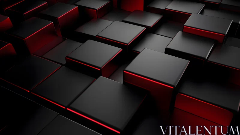 Futuristic black cubes with red accents in 3D digital art style.