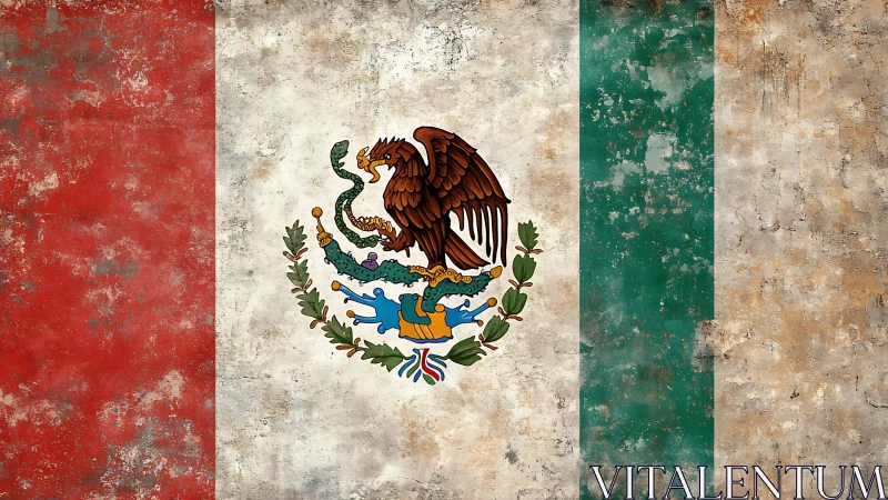 Mexican national flag with weathered textured surface.
