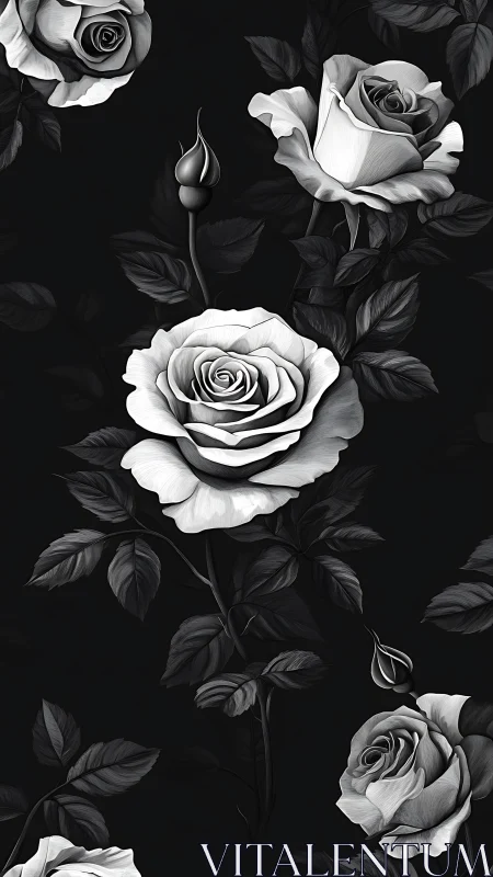 Black and White Roses with Botanical Foliage.