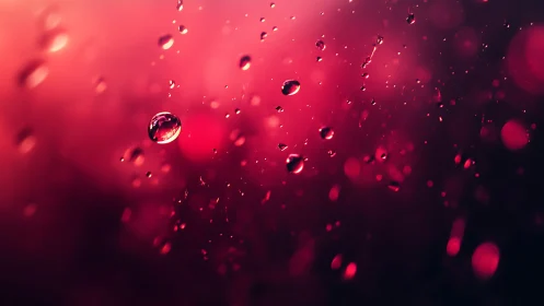 Crimson bokeh droplets in shallow-depth macro field study.