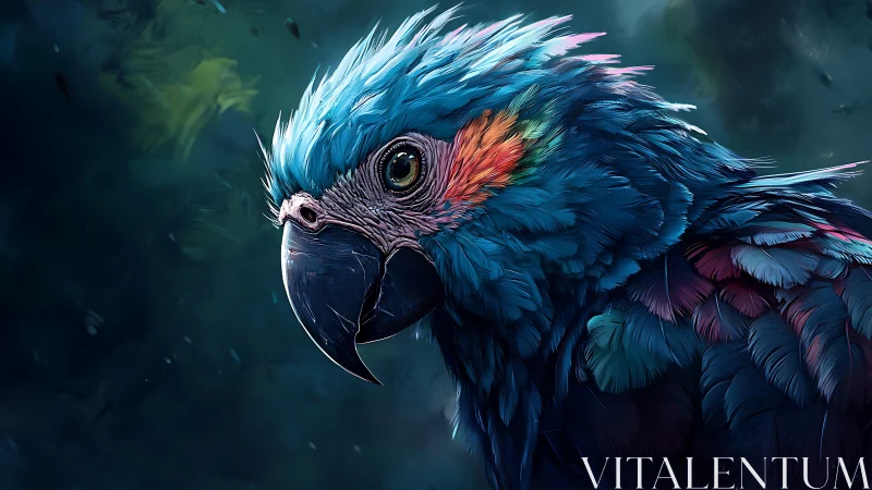 Vibrant Blue Parrot Digital Art in Lush, Realistic Style.