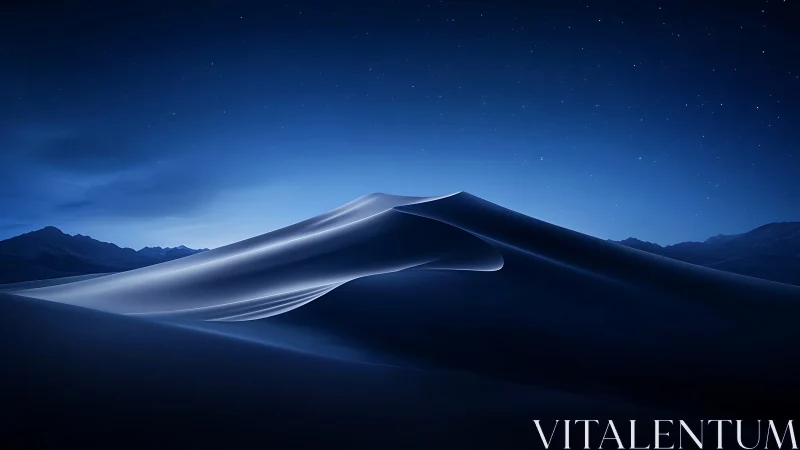 Moonlit dune river curling beneath a sapphire desert sky.