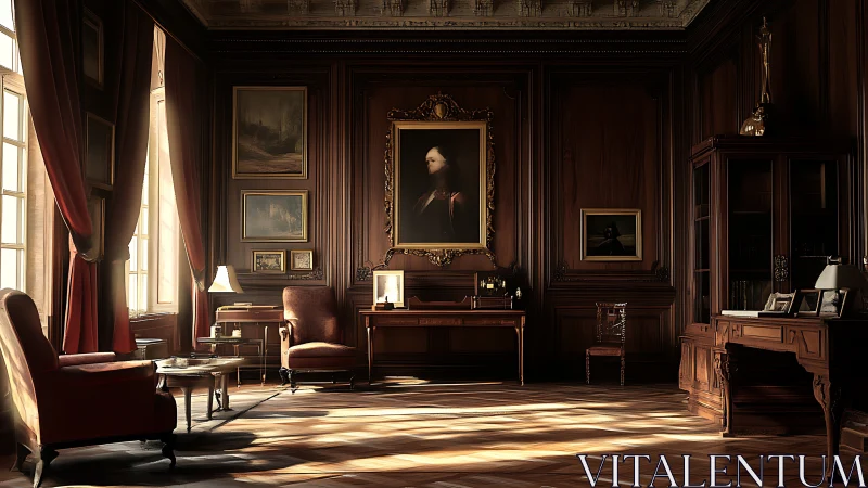 Photorealistic neoclassical study with warm raking daylight.