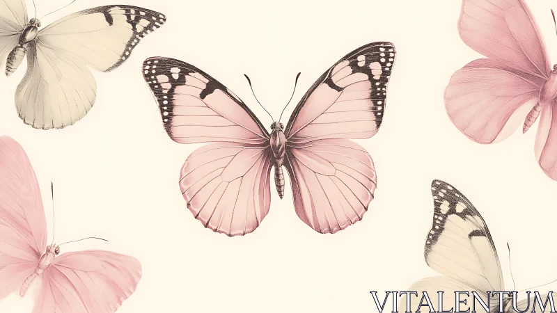 Soft pink butterflies float in a delicate minimalist pattern.