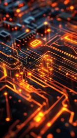 Neon orange circuit pathways glow across a futuristic board