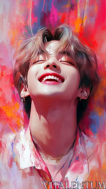 Chromatic portrait with upward gaze in saturated paintfield.