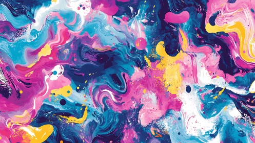 Fluorescent fluid acrylic abstraction with cyan magenta swirls