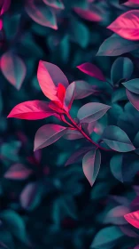 Neon-kissed leaves drift through a dreamlit twilight grove.