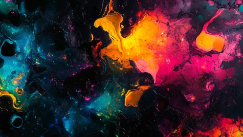 Neon nebula abstraction with fluid chromatic swirls composition.