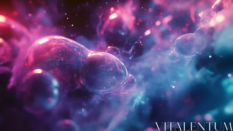Neon cosmic bubbles drift through glowing nebula haze.