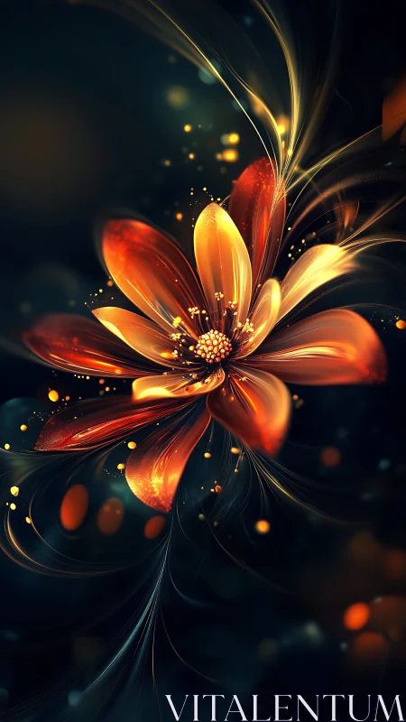 Luminous abstract flower with glowing orange petals in bloom.
