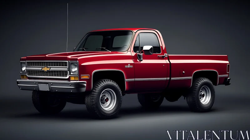 Crimson classic pickup glows under studio lights in quiet glory.