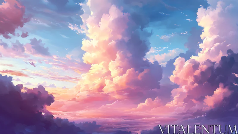 Sunset clouds glow across vivid pastel sky panorama.