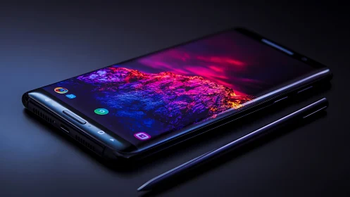 Smartphone with vibrant abstract display wallpaper