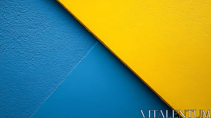 Diagonal duet of bold yellow and textured ocean blue walls.