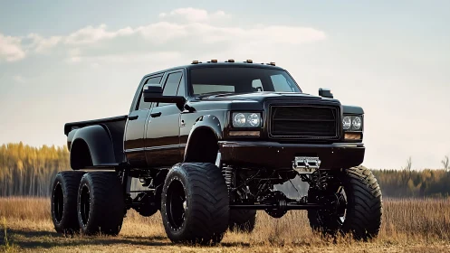 Lifted six-wheel diesel truck with extreme off-road suspension geometry