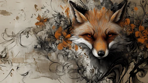 Vivid fox emerges from abstract florals in moody contrast