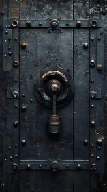 Riveted steel vault door with central mechanical locking lever