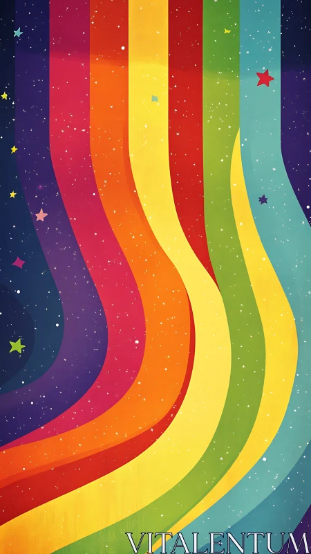 Curved rainbow rivers of color dancing through the stars.