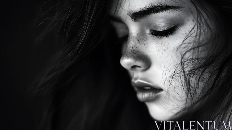 Monochrome close-up portrait in dramatic side profile lighting.