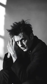 Brooding monochrome portrait captures intense reflective mood