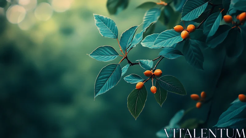 Close-up of vibrant orange berries on branch in soft natural light.