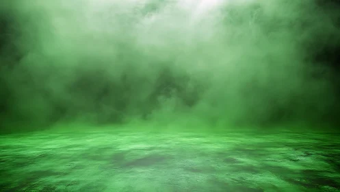 Volumetric green fog above textured concrete floor plane
