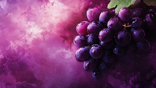 Cluster of purple grapes against abstract magenta field.