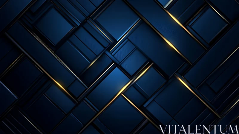 Interlocking blue metallic panels form geometric grid with accent lighting