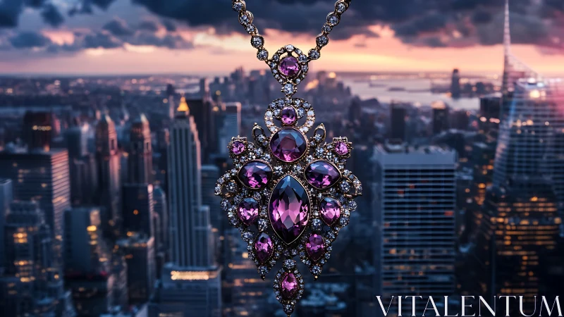 Skyline sorceress pendant over twilight glass canyons.