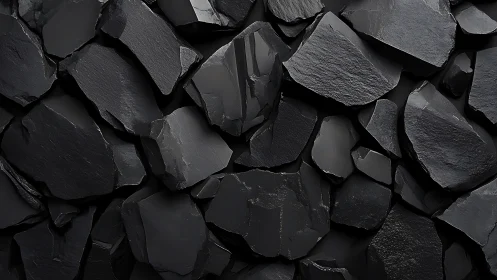 Midnight slate shards stacking into a dark geometric tapestry.