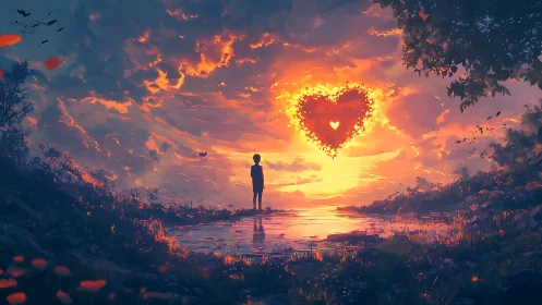 Solitary Soul Gazes Upon Love's Burning Heart.