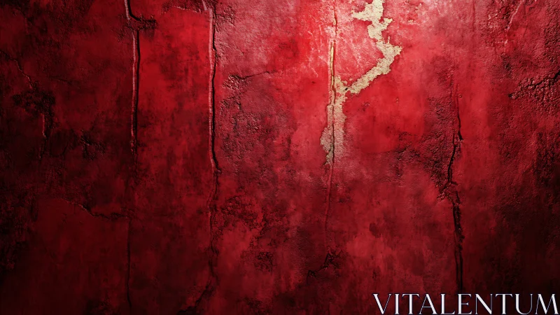 Weathered red plaster wall shows vertical cracks and erosion