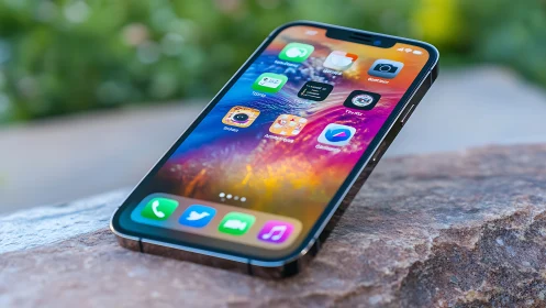 Modern iPhone Display With Vibrant Gradient Wallpaper.