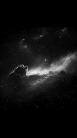 Monochrome nebula drifts through a star‑filled cosmic void